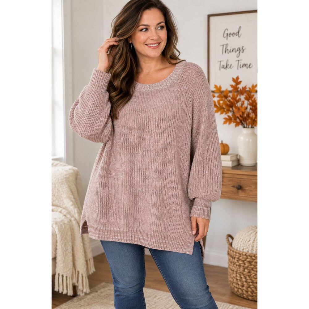 EXPRESS Women XL Pink Marled Chunky Knit Oversized Sweater Tunic Side Slits #20